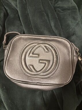 Metallic Leather Crossbody Bag with Embossed Logo